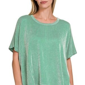 Zenana Outfitters Green Ribbed Relaxed‎ T-Shirt